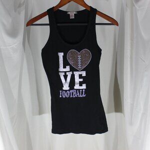 Embellished Rhinestone Love Football Stretch Muscle/Tank Top - Size L